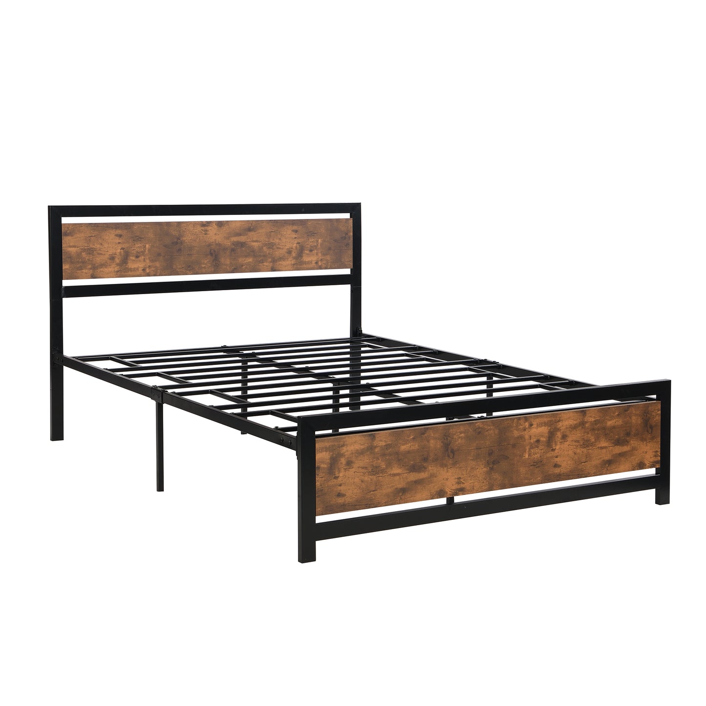 Metal and Wood Bed Frame with Headboard and Footboard
