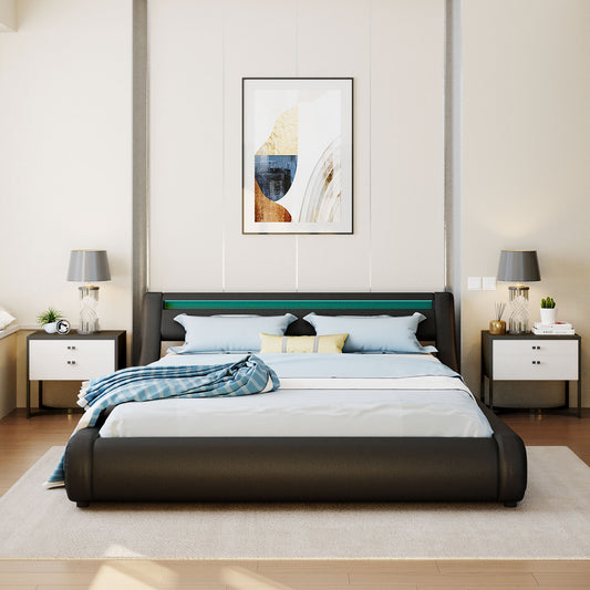 Platform bed with a Hydraulic Storage System with LED Light