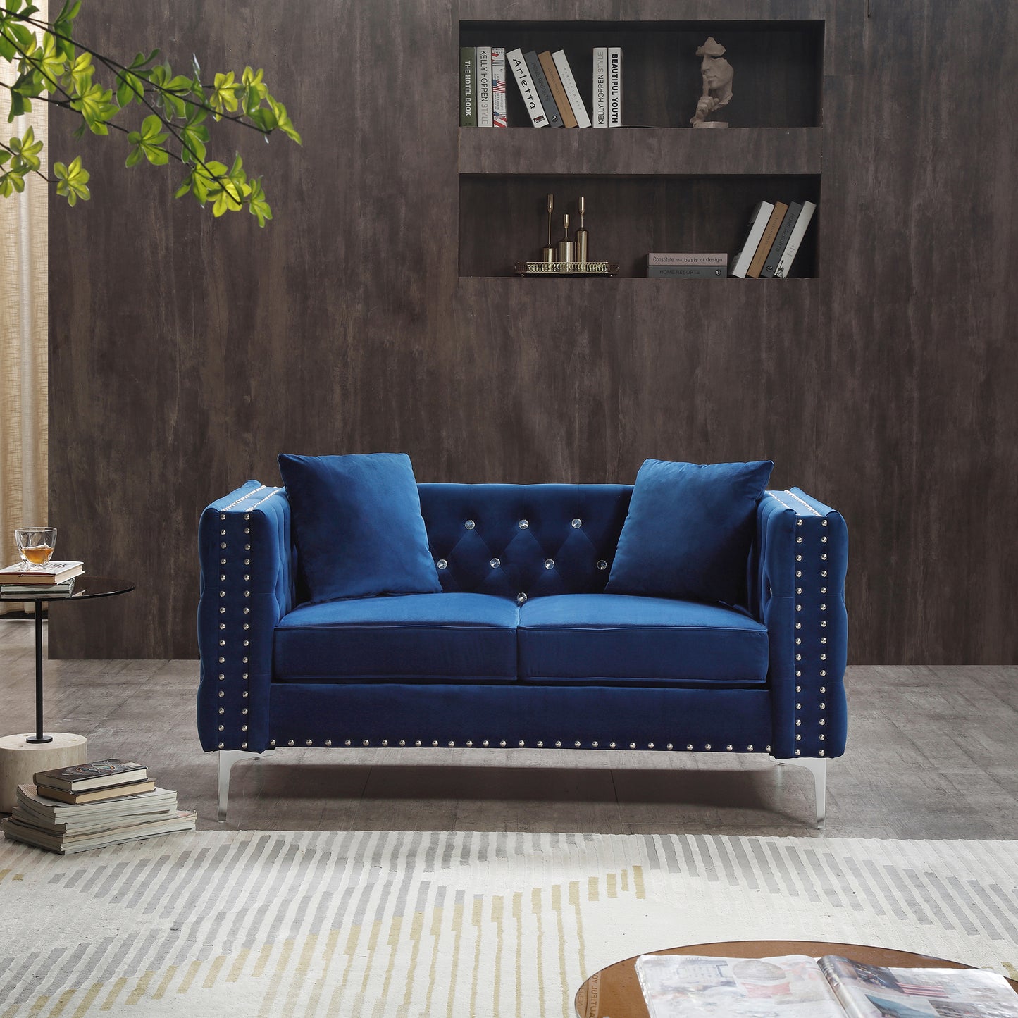 2 Piece Modern Velvet Living Room Set with Sofa and Loveseat