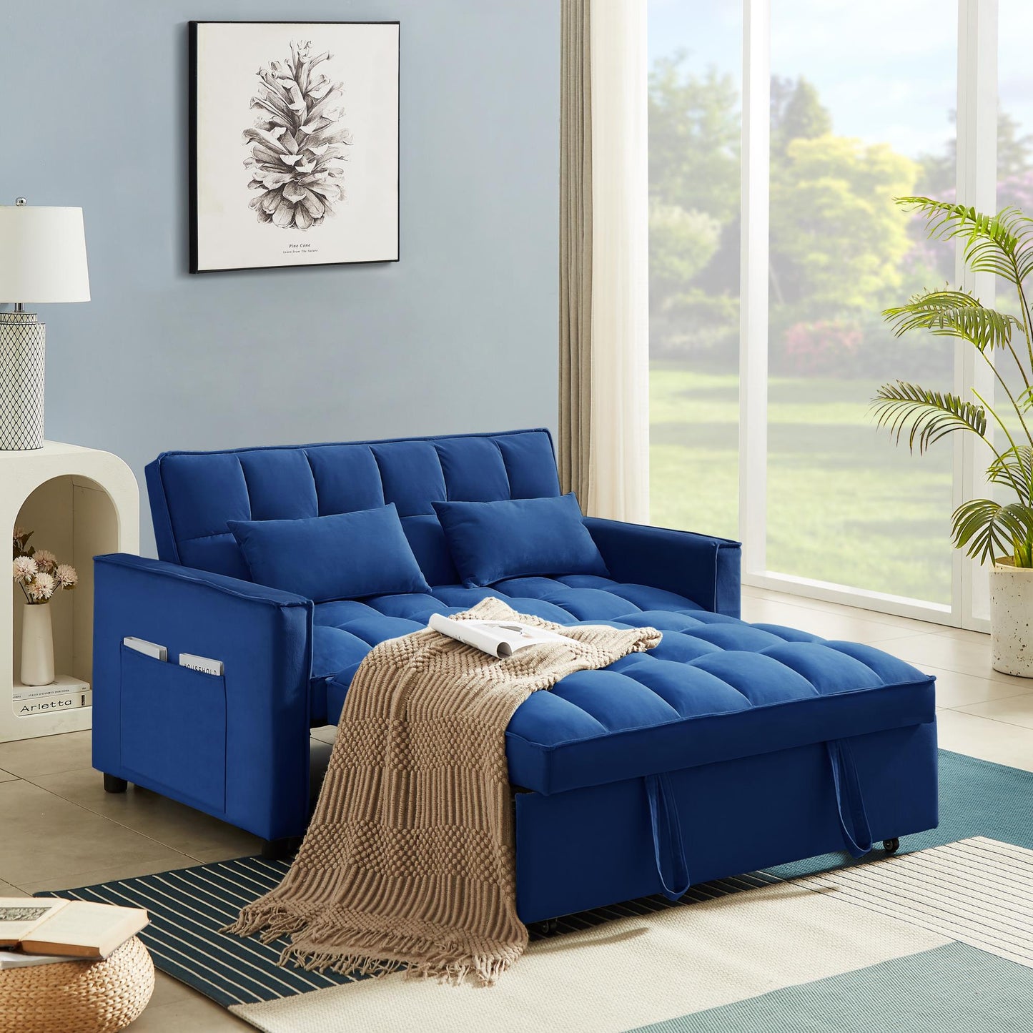 Modern Velvet Convertible Loveseat Sleeper Sofa Couch