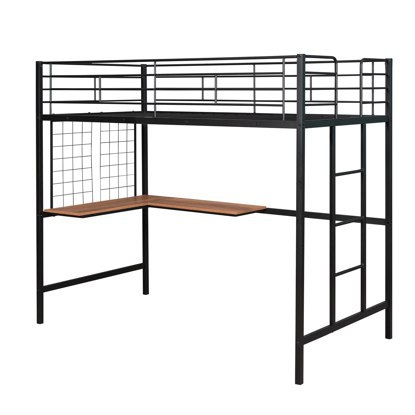 Twin Metal Loft Bed with Desk and Metal Grid