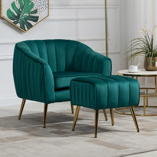 Velvet Accent Chair with Ottoman
