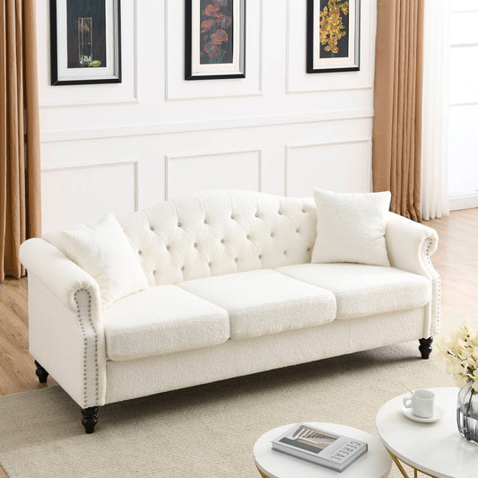 79" Chesterfield Sofa Teddy white for Living Room,