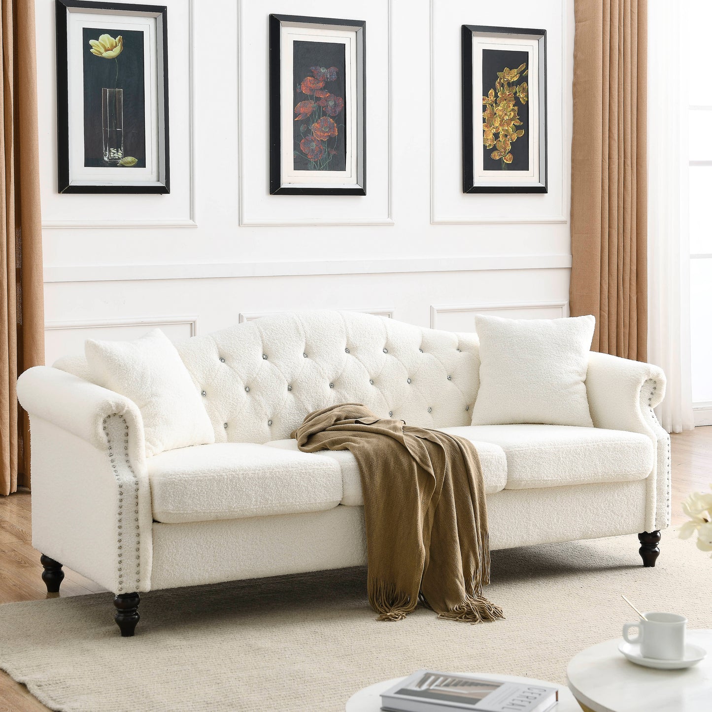 79" Chesterfield Sofa Teddy white for Living Room,