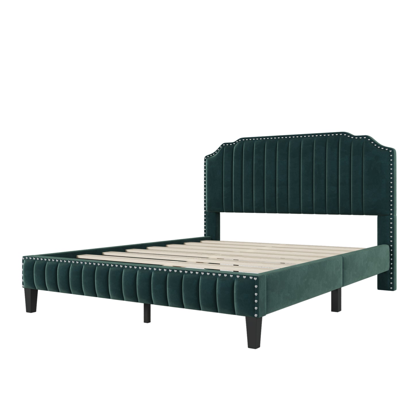 Modern Velvet Curved Upholstered Platform Bed