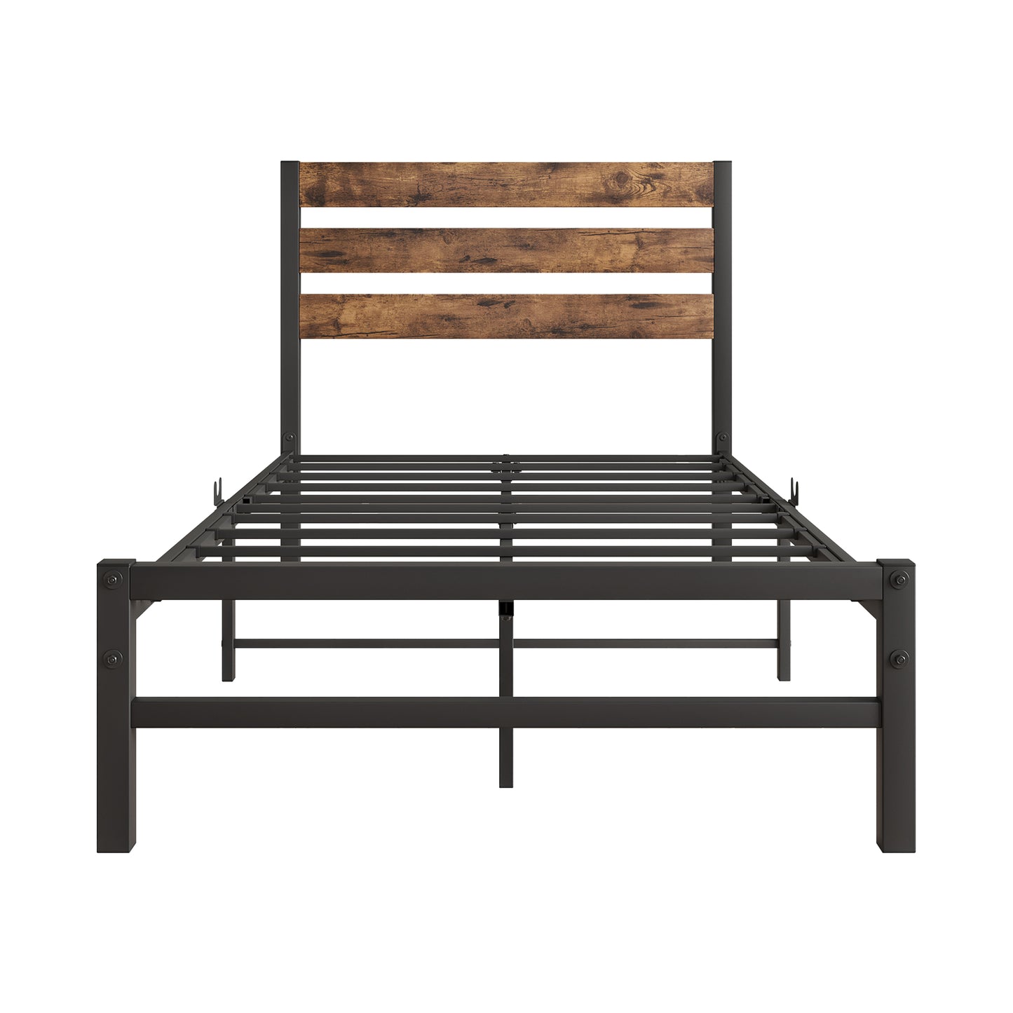 Platform Queen Size Bed Frame with Rustic Vintage Wood Headboard