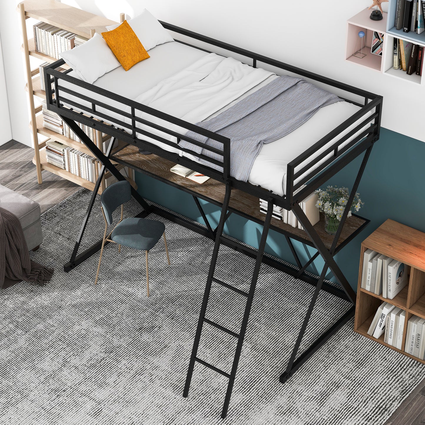 Twin Size Loft Bed with Desk