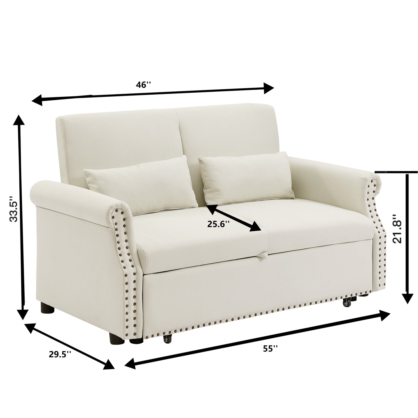 55" Pull Out Sleep Sofa Bed 2 Seater Loveseats Sofa Couch