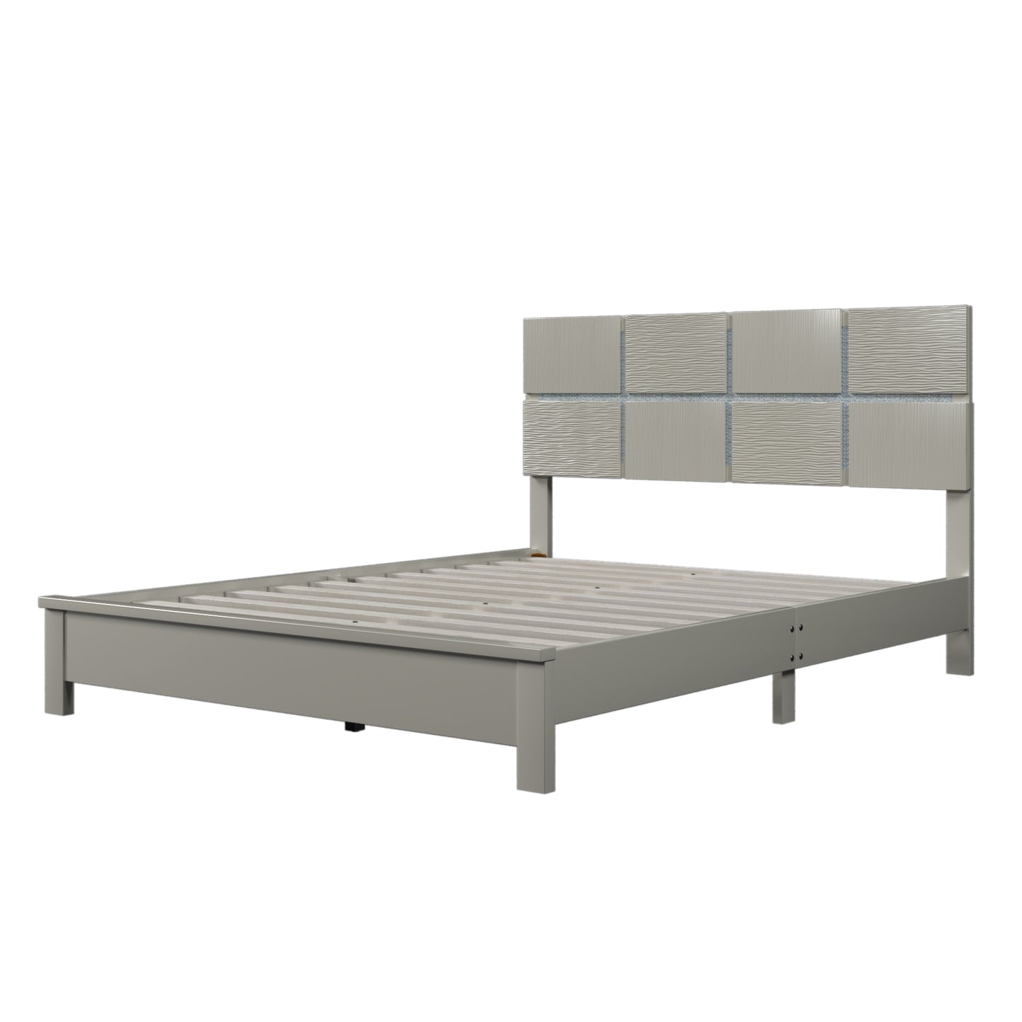 Silver Platform Bed Solid Rubber Wood Frame and Legs