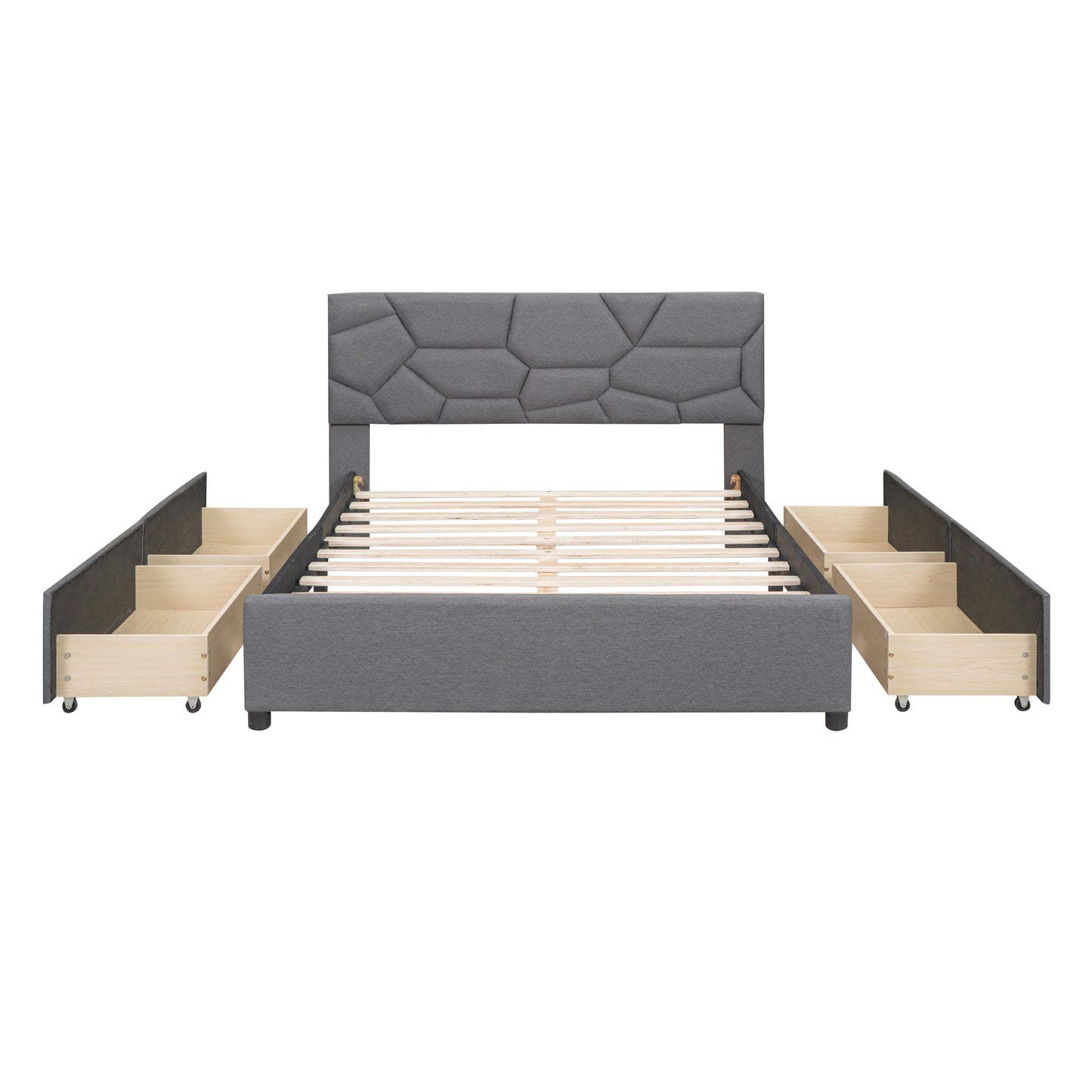 Full Size Upholstered Platform Bed with Brick Pattern Heardboard and 4 Drawers