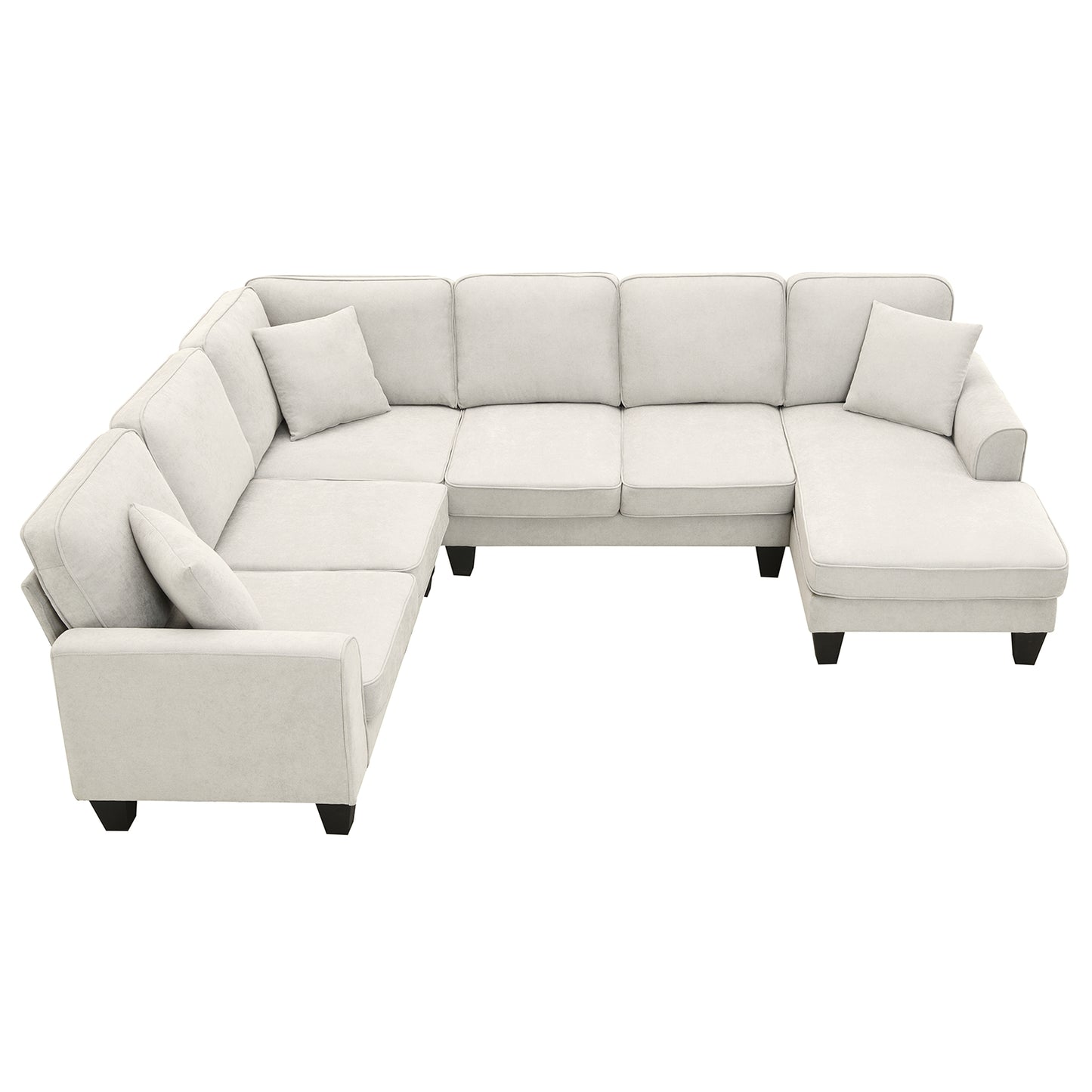 7 Seat Fabric Sectional Sofa Set with 3 Pillows