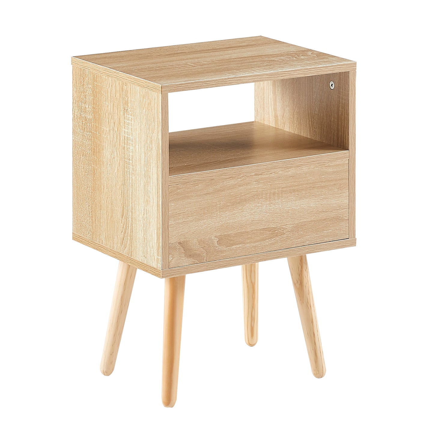 15.75" Rattan End table with drawer and solid wood legs, Modern nightstand, side table for living room, bedroom