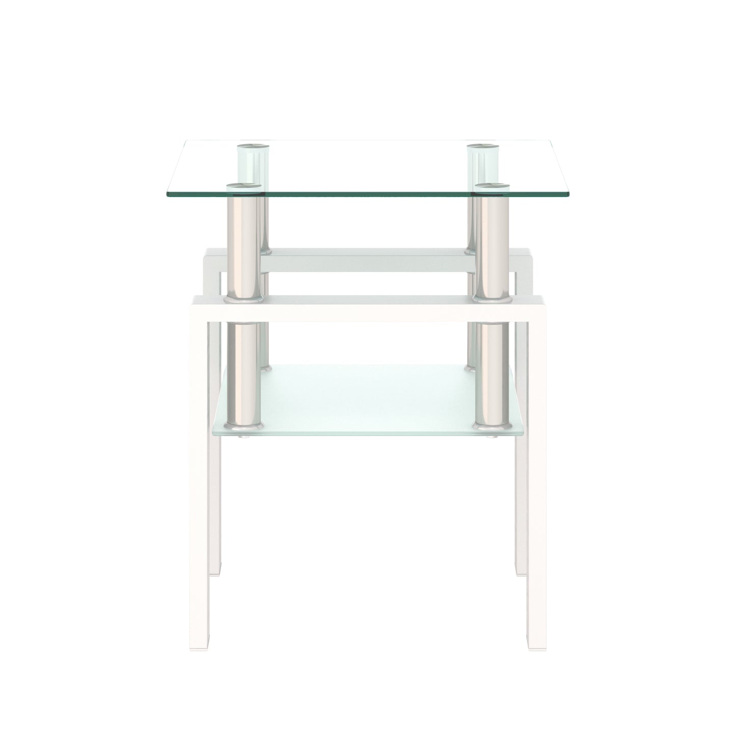 1-Piece Modern Tempered Glass Tea Table Coffee Table End Table, Square Table for Living Room, Transparent/White