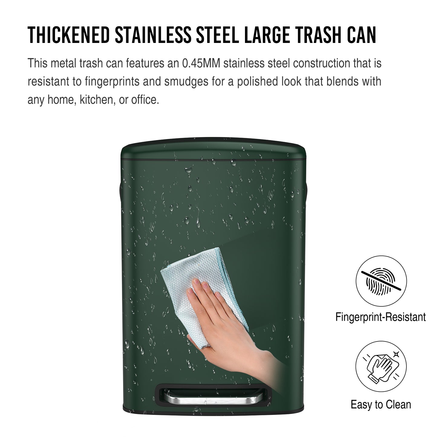 13 Gallon 50L Thickened Stainless Steel Trash Can with Lid