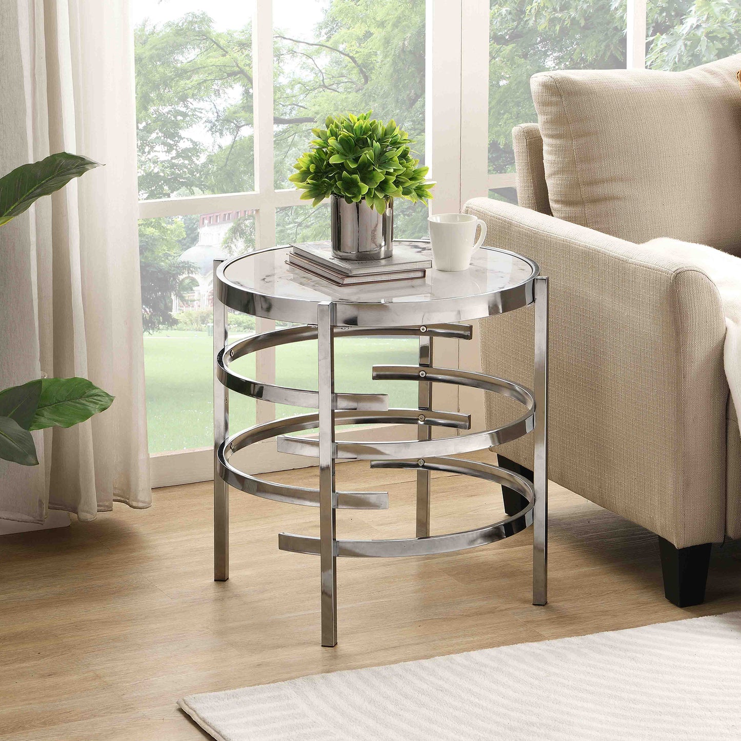 Elegant Pandora Sintered Stone End Table, Darker Gray Small Coffee Table for Living Room 20.67''W x 20.67''D x 21.65''H