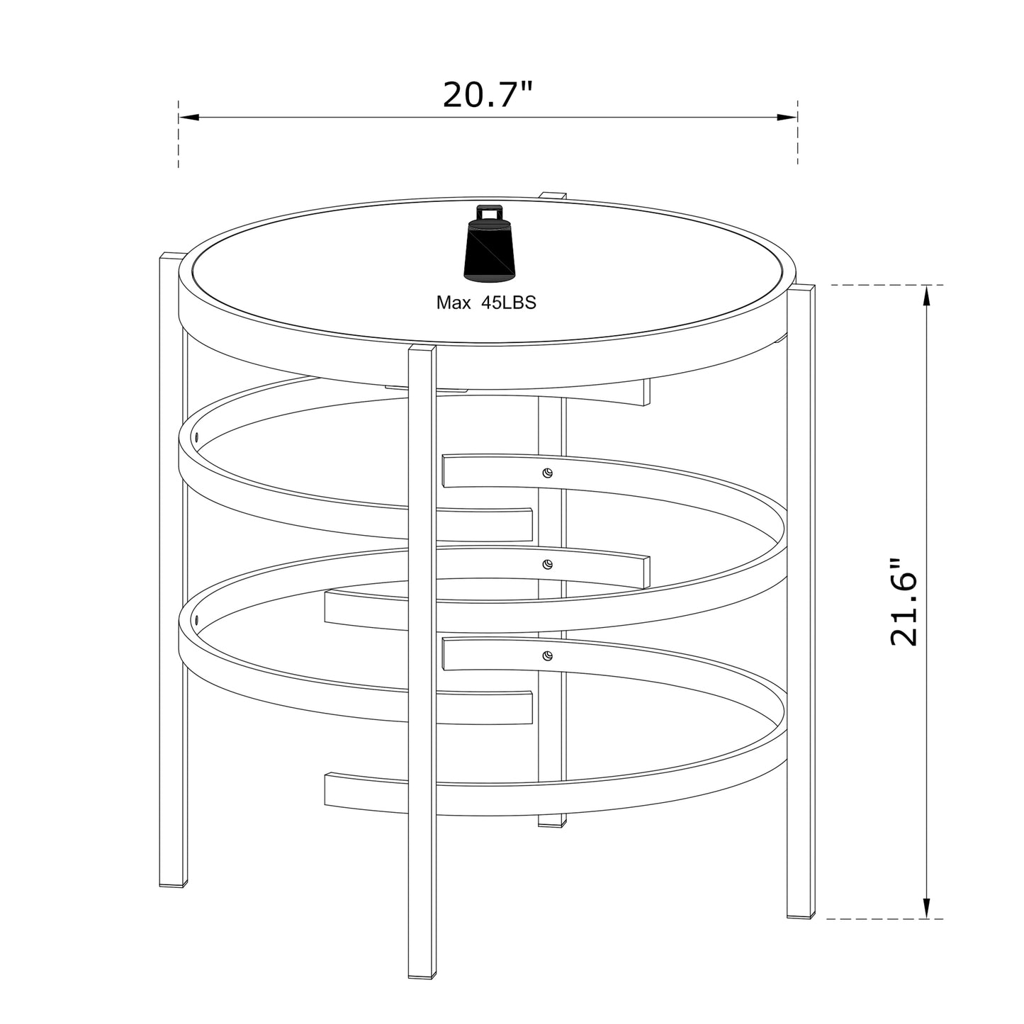 Elegant Pandora Sintered Stone End Table, Darker Gray Small Coffee Table for Living Room 20.67''W x 20.67''D x 21.65''H