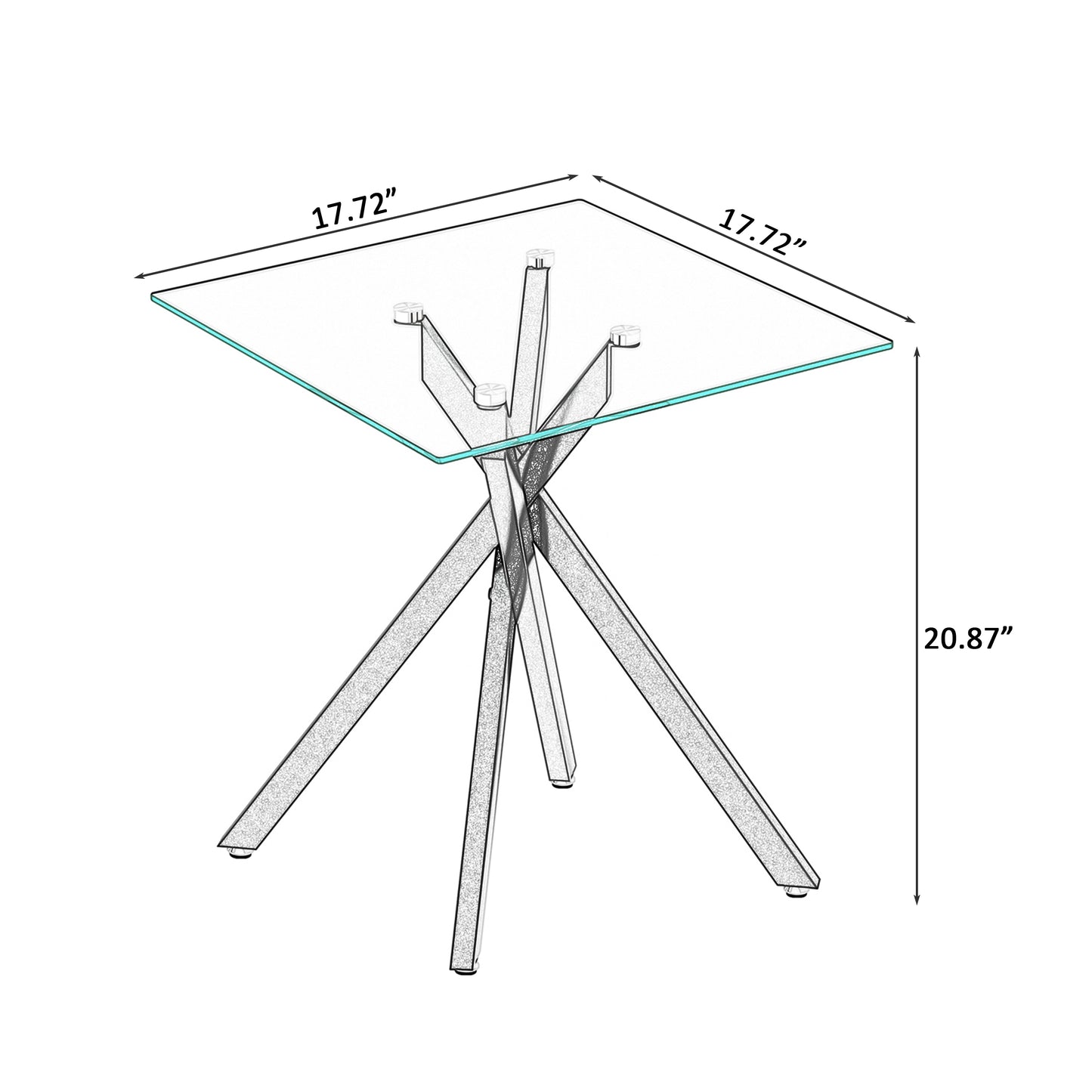 17.72" Square Clear Tempered Glass End Table,Stylish Design with Black Metal Legs, Side Table for Living Room, 2 pcs