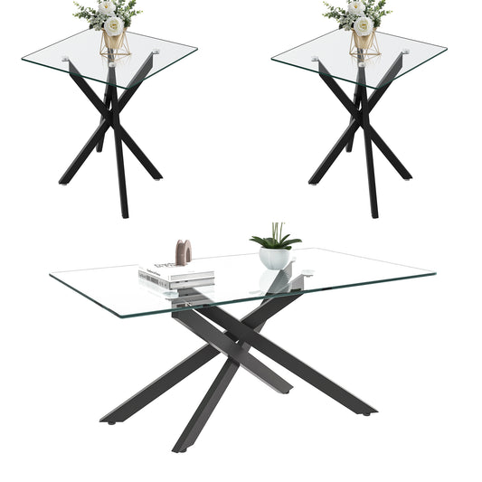 Set of 3 Glass Coffee Table,3 Piece Glass Coffee Table and End Table Sets